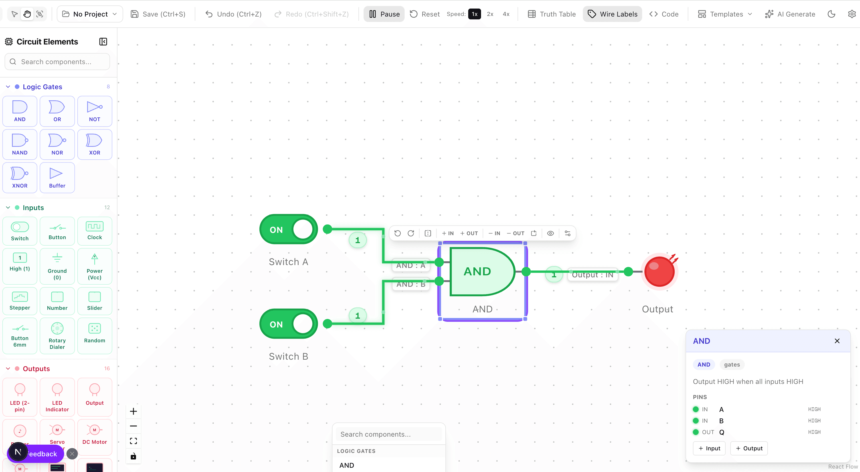 Digital logic circuit diagram with AND, OR, and NOT gates wired together